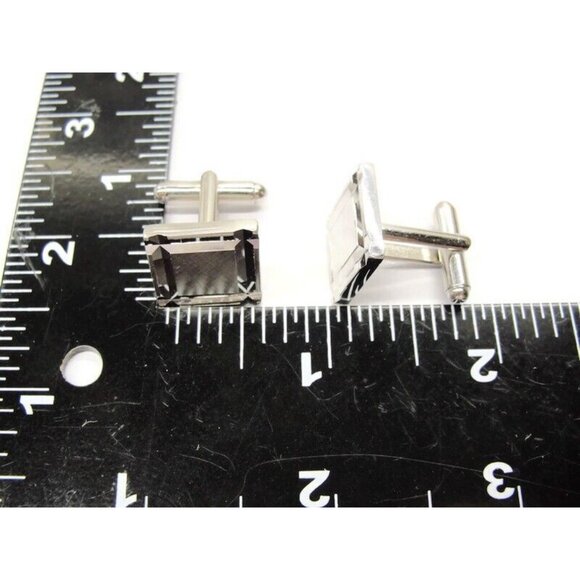 Silver Tone Diamond Cut Square Design Edge Cufflinks Smooth & Rough - Picture 4 of 8